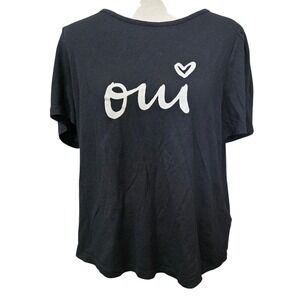 Kera Hill for Anthropologie Black Oui Heart Graphic T Shirt Top Size L Comfort